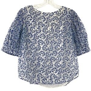 Ann Taylor Blue Floral Puff Sleeve Blouse Patchwork Floral